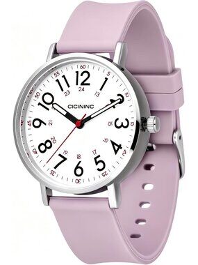 Women's Purple Silicone Band Easy Read Dial Military Time Analog Wrist Watches